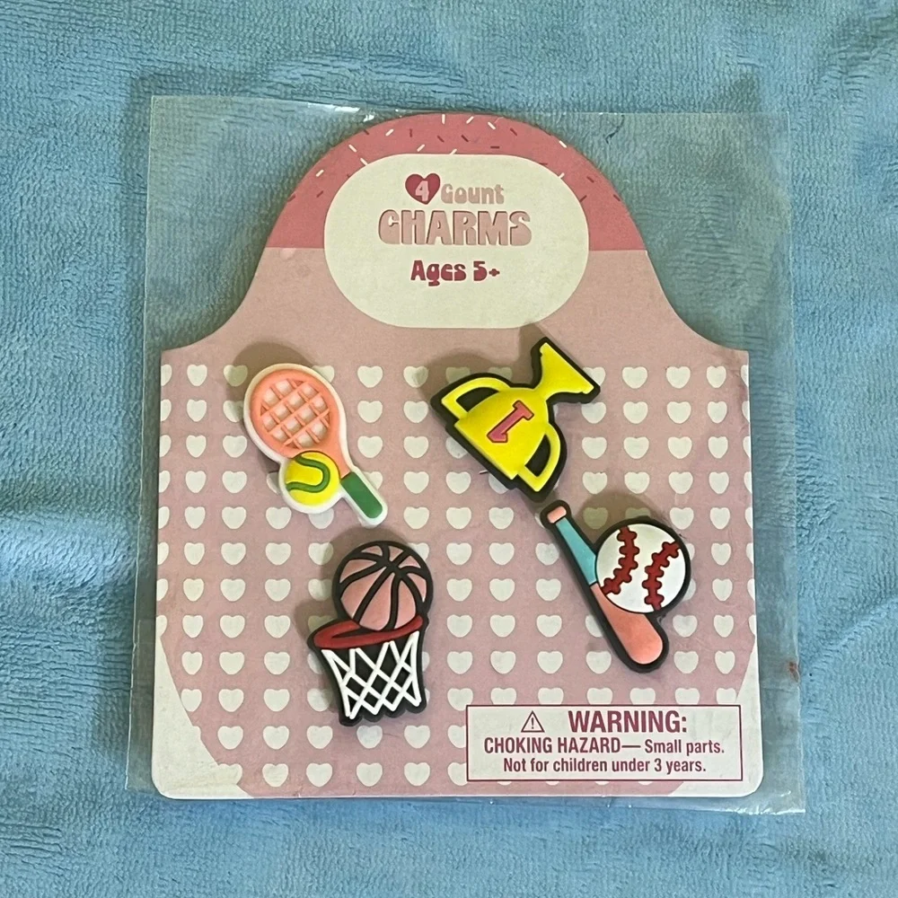 NEW 4 Sports-Themed Charms Jibbitz Set: tennis, baseball, basketball, trophy